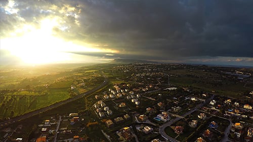 Aerial Spectacular Sunset Over the CIty