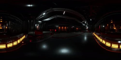 VR360 Futuristic Dark Data Center with Metal and Lights