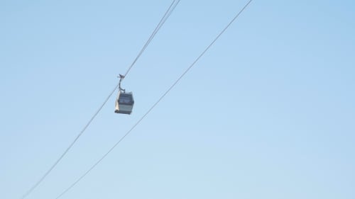 Cable Car Ascending Under Clear Blue Sky