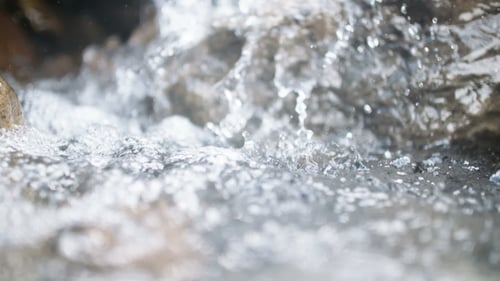 Pure Fresh Water Waterfall In Forest In The Mountains