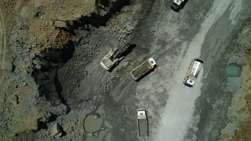 Aerial View of the Excavator and Dump Truck