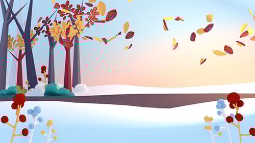 Geometric Autumn Leaves Falling in Winter Landscape Animation