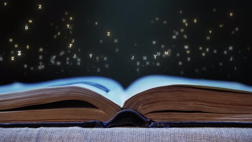 Open Book With Floating Letters
