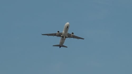 Airplane Ascending into Clear Blue Sky