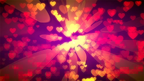 Romantic Golden Hearts Bokeh Light Rays Loop Background