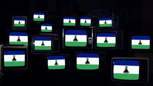 Drapeau du Lesotho sur un mur de télévision rétro.