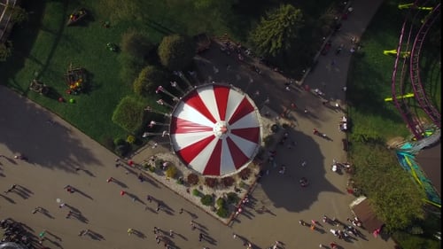 Aerial View Of Classic Carousel In Amusement Park