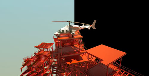 3D Helicopter Taking Off From Offshore Oil Rig