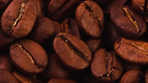 Roasted Coffee Beans Panning Shot Close Up