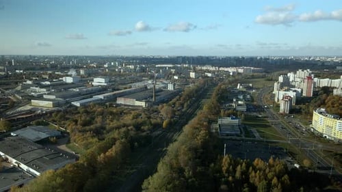 Cityscape Aerial View with Road and Buildings