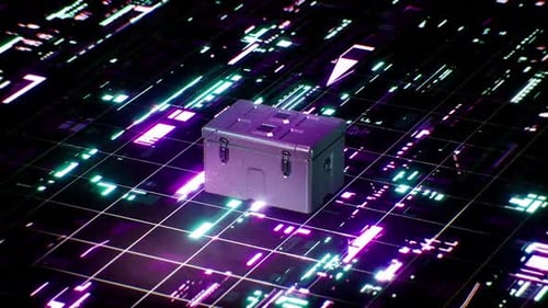 Futuristic Digital Crate on Glowing Circuit Board Grid