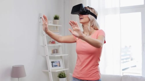 Blonde Woman Using a VR Headset