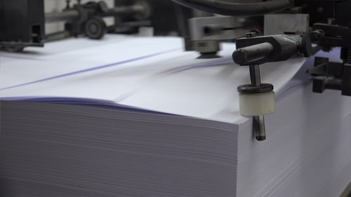 Automated Printer Machine Printing Paper With Blue Lines