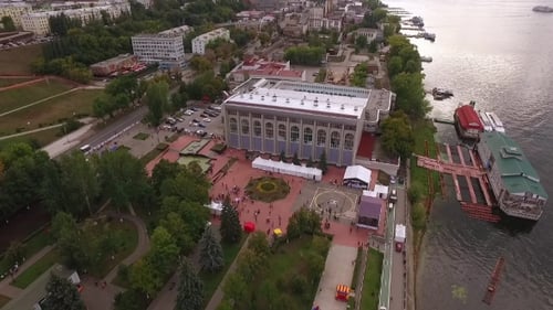 Drone Flies Over Embankment Of Samara City