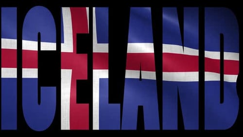 Iceland National Flag Waving Text Reveal