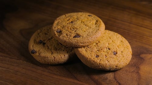 Chocolate Chip Cookies on Wood Surface