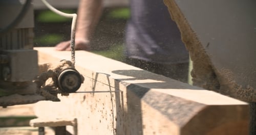 Sawmill Machine Cutting Down a Tree Branch Into a Wooden Beam
