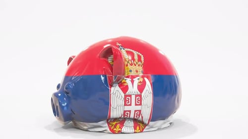 Deflating Inflatable Piggy Bank with Flag of Serbia
