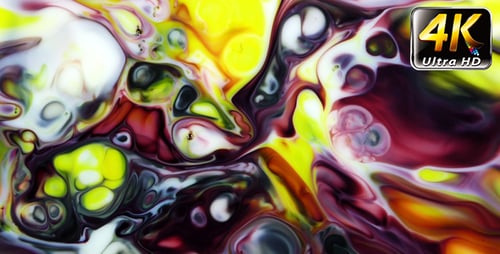 Abstract Paint Swirls in Yellow, Burgundy, and Green