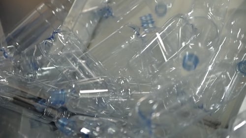 Empty Plastic Bottles For Water Are Moving On The Conveyor