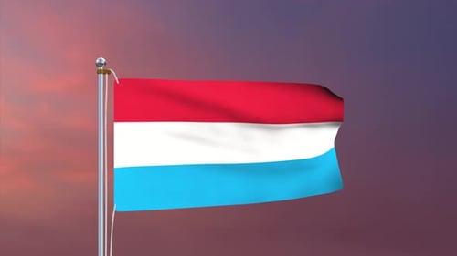 Realistic 3D Waving Luxembourg Flag on Flagpole