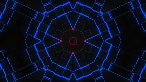 Neon Glowing Geometric Kaleidoscope Pattern Background