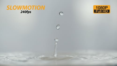 Water Drops Splash in Slow Motion on Water