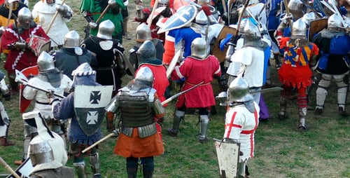 Armored Knights Clash Swords in Medieval Battle