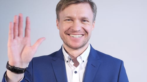 Hi, Welcome, Businessman Gesture of Waving Hand