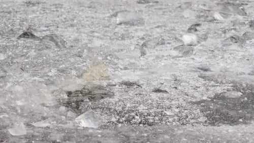 240fps SLOW MOTION - axe hitting the ice, lake water erupts upwards