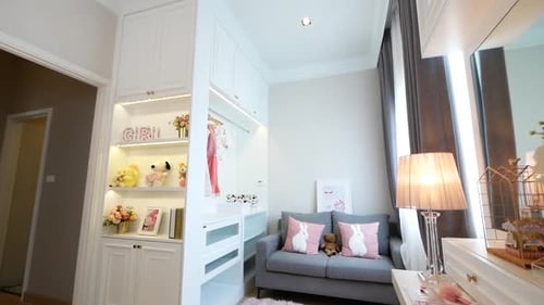 Pink Tone Color Bedroom Decoration Walk-through With Good Natural Lighting