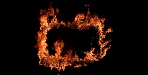 Burning Square of Fire Against Black Background