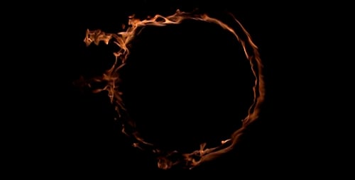 Abstract Ring of Golden Flames on Black Background