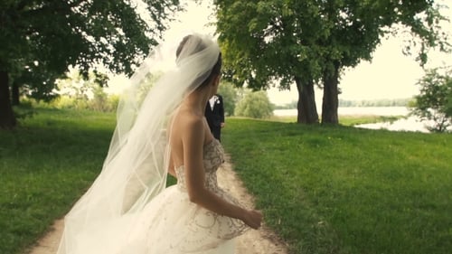 Radiant Bride Awaits Groom on Green Path