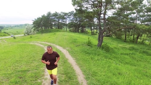 Aerial View Of Runner Crossing On The Path