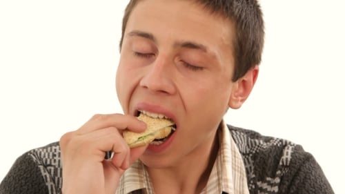 Men Eating Hamburger