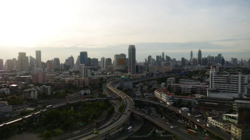 City Skyline with Roads on a Sunny Day