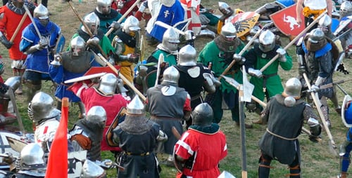 Medieval Warriors in Armor Engaged in Battle