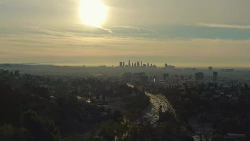 Los Angeles City at Sunrise. California, USA. Aerial View