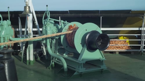 Winch With Rope On The Ferry
