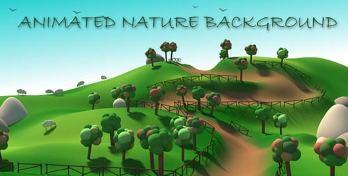 Animated Cartoon Farm Landscape with Sheep and Birds