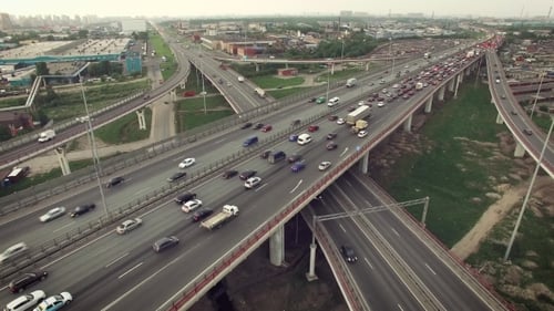 Aerial View Of Car Traffic On Highway
