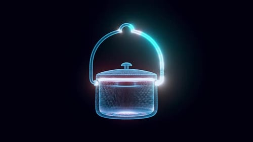 Holographic Wireframe Pot with Dynamic Digital Scan Effect