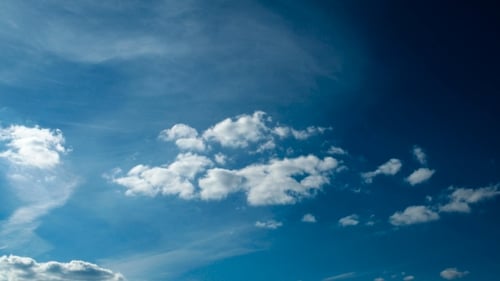 Clip Of White Fluffy Clouds Over Blue Sky. Beautiful Cloudscape