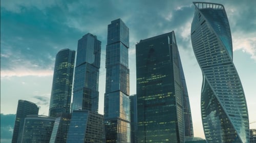 Skyscrapers of Moscow City Business District in Evening
