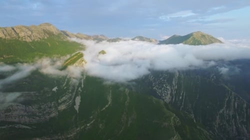 Aerial View The Mountain Shrouded In Clouds