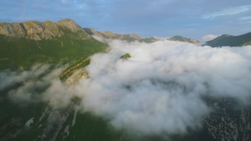 Aerial View The Mountain Shrouded In Clouds