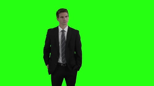 Geschäftsmann nutzt futuristischen digitalen Bildschirm