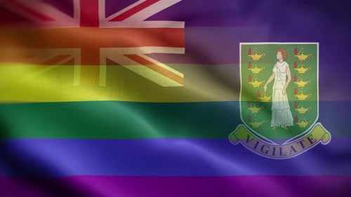 Waving British Virgin Islands Flag with Rainbow Pride Overlay