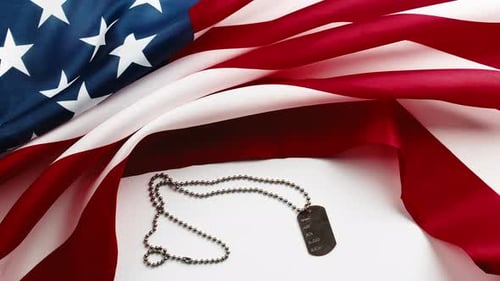 American Flag with Military Dog Tags